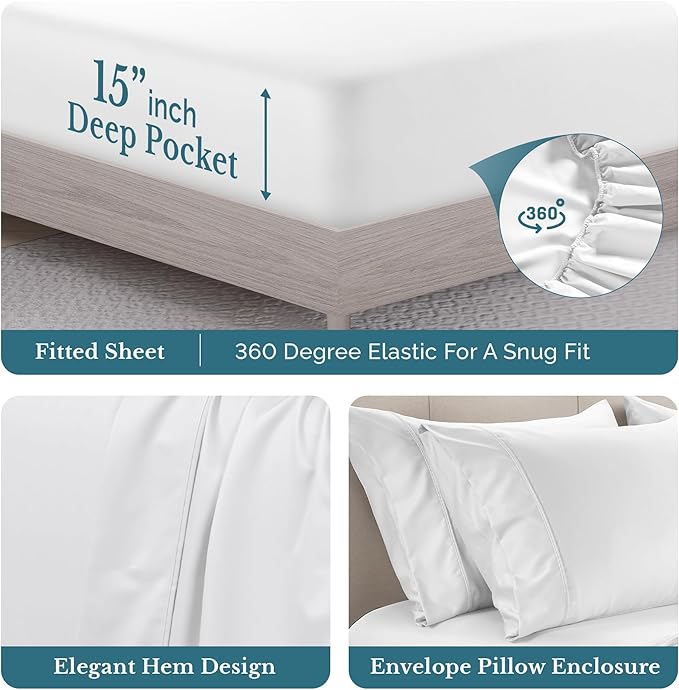 100% Cotton Bed Sheet Set - King - 15 in Deep Pocket - 6 Piece