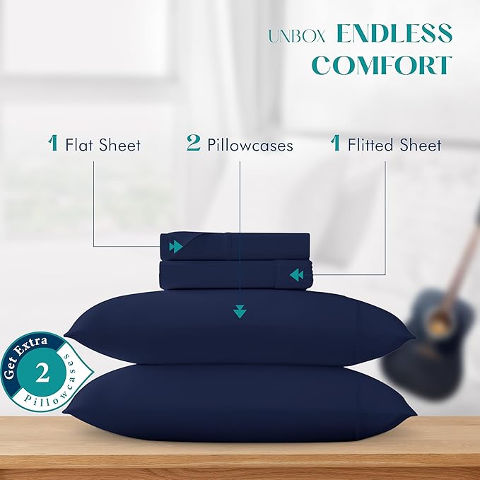 Linen Cooling Bed Sheet Set - King - 17 in Deep Pocket - 4 Piece