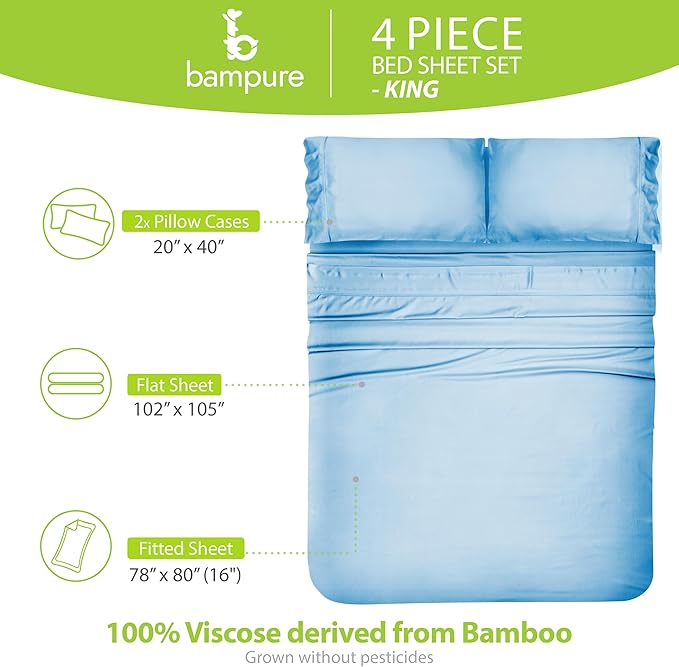Bamboo Cooling Bed Sheet Set - King - 4 Piece