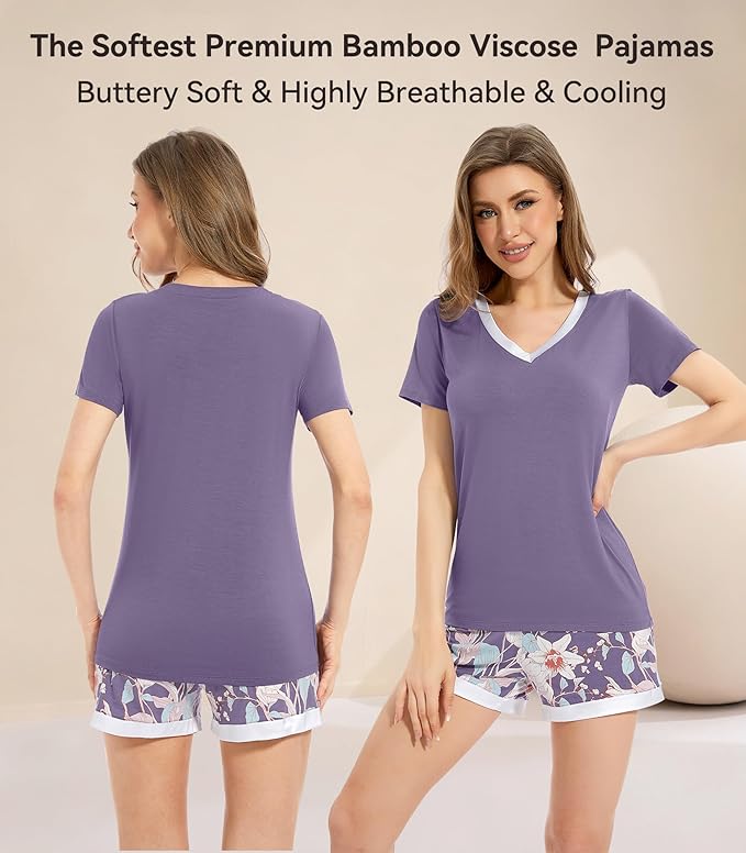 Women's Bamboo Cooling Pajama Set - Short Sleeve - 2 Piece