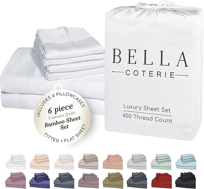 Bamboo Cooling Bed Sheet Set - California King - 18 in Deep Pocket - 6 Piece