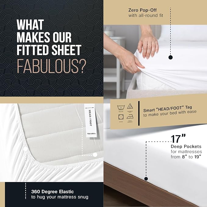 Linen Cooling Bed Sheet Set - Queen - 17 in Deep Pocket - 4 Piece