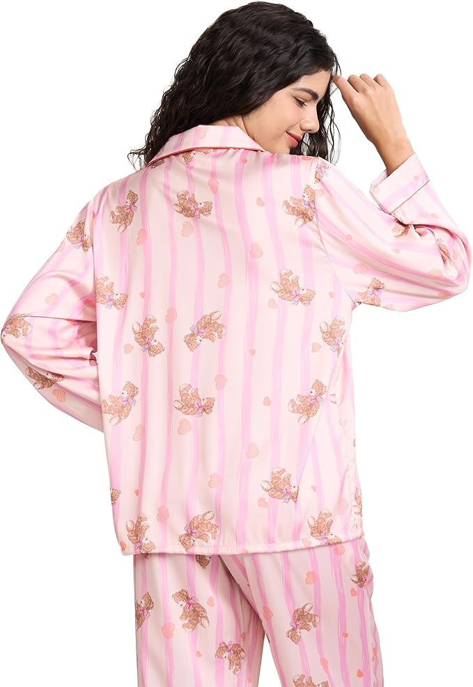 Satin Pajama Set - Long Sleeve - 2 Piece