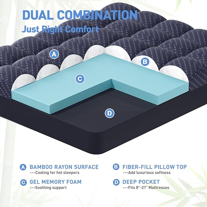 Memory Foam Cooling Mattress Topper - Twin - 21 in Deep Pocket