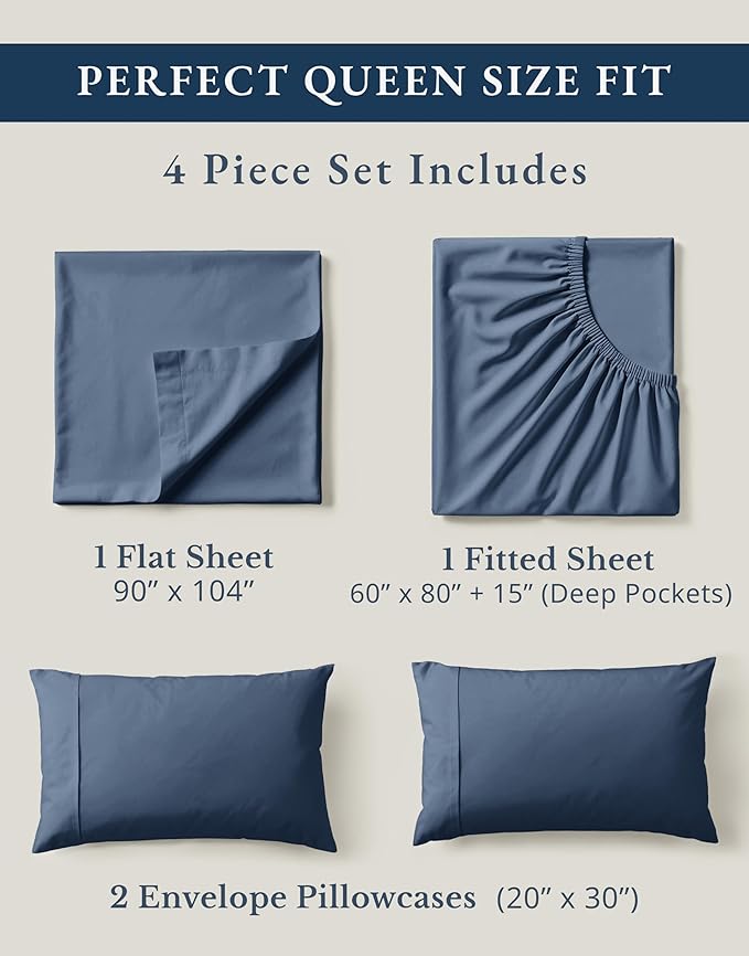 Linen Bed Sheet Set - Queen - 4 Piece