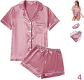 Satin Pajama Set - Short Sleeve - 4 Piece