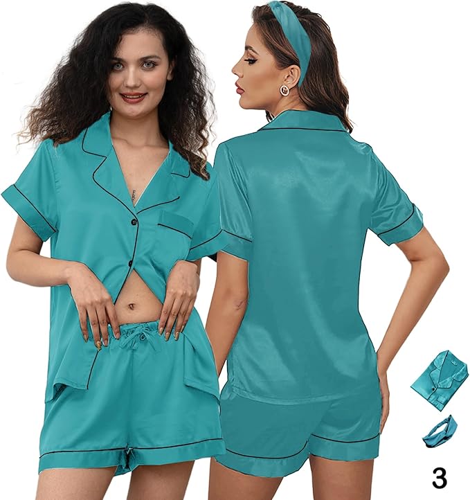 Satin Shorts Pajama Set - 3 Piece