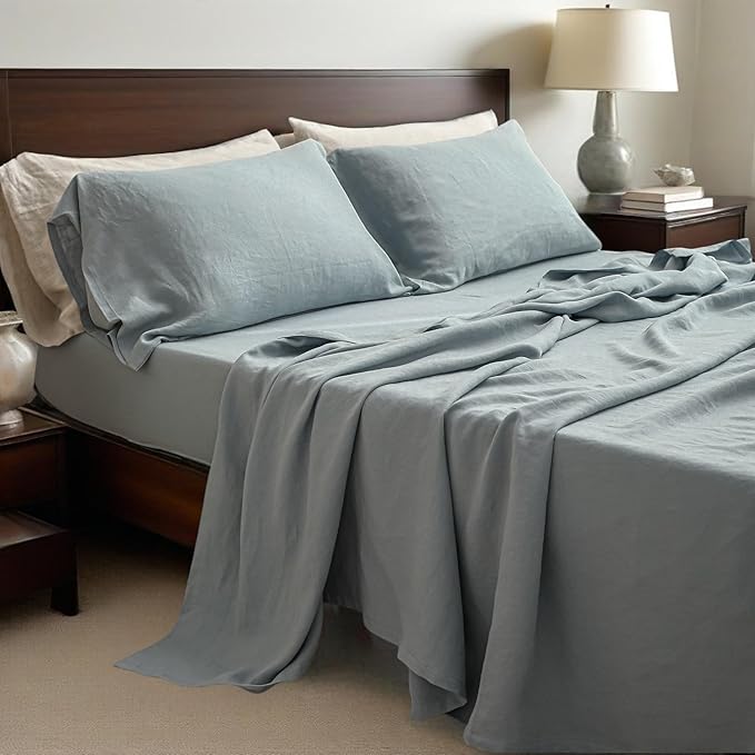Linen Bed Sheet Set - King - 4 Piece