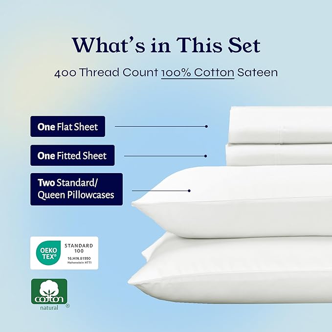 100% Cotton Bed Sheet Set - Queen - 4 Piece