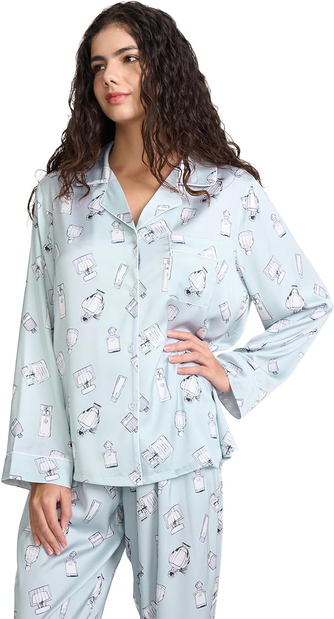 Satin Pajama Set - Long Sleeve - 2 Piece