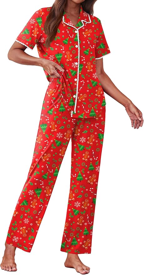 Women's Pants Pajama Set - Short Sleeve - 2 Piece