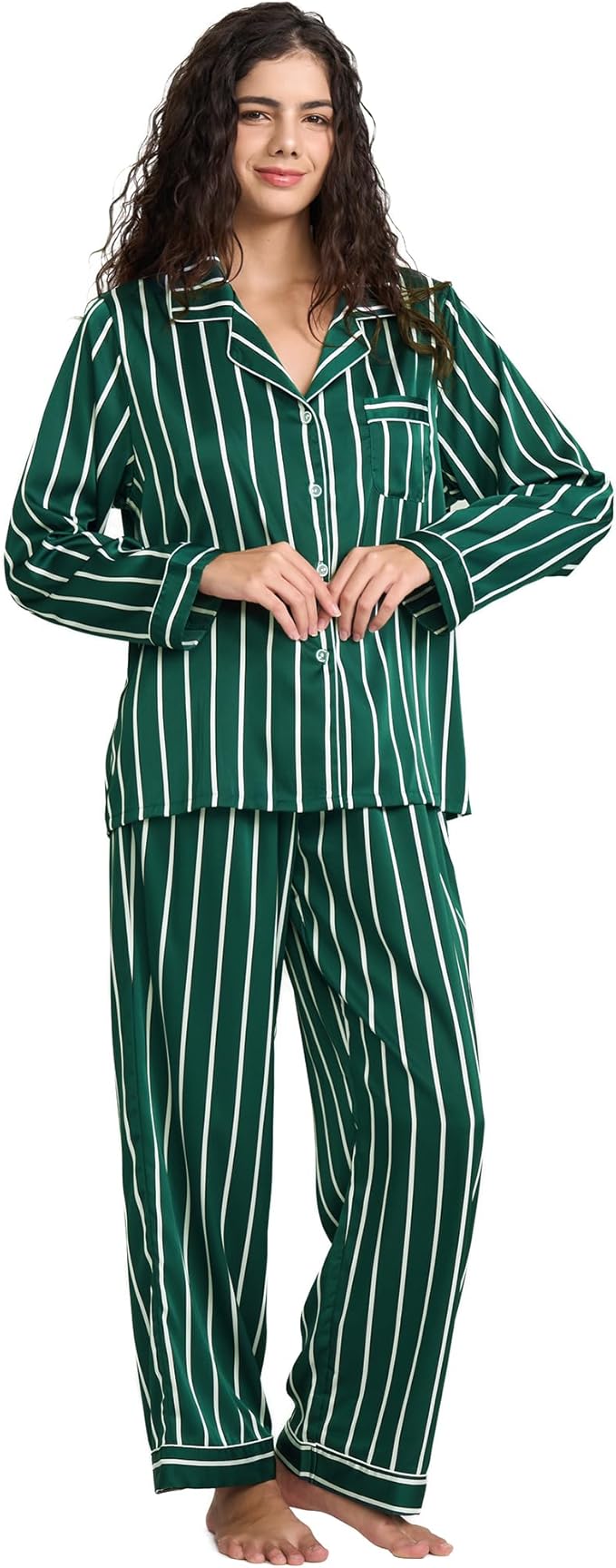 Satin Pajama Set - Long Sleeve - 2 Piece