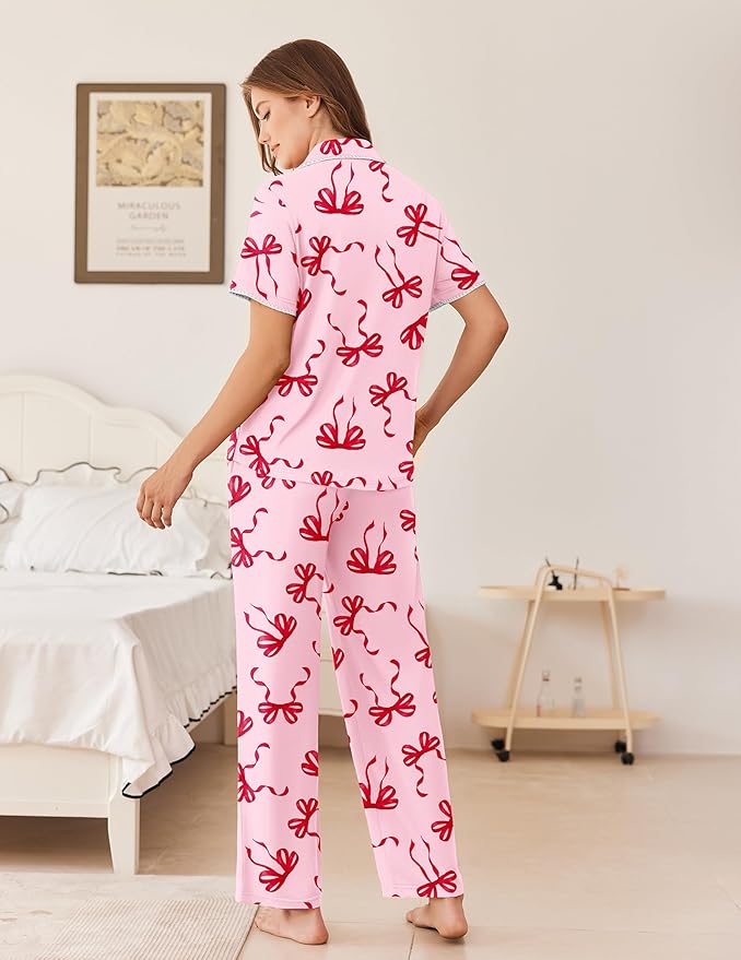 Women's Pants Pajama Set - Short Sleeve - 2 Piece