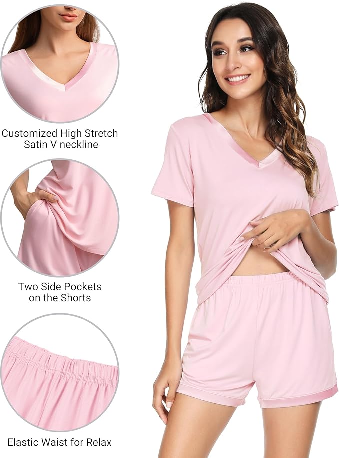 Women's Bamboo Cooling Pajama Set - Short Sleeve - 2 Piece
