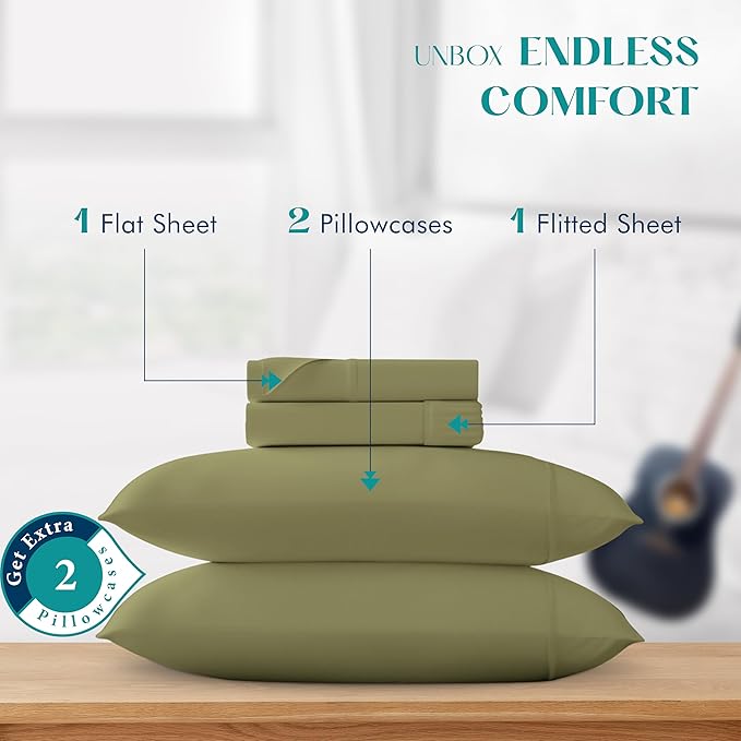 Linen Cooling Bed Sheet Set - Queen - 17 in Deep Pocket - 4 Piece