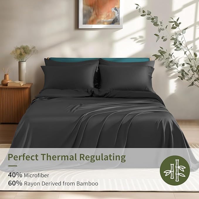 Bamboo Cooling Bed Sheet Set - Queen - 6 Piece