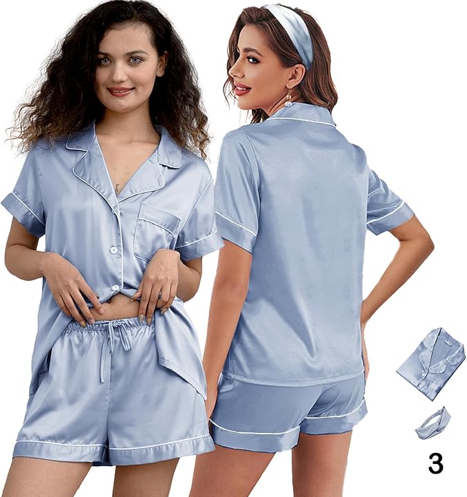 Satin Shorts Pajama Set - 3 Piece
