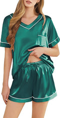Women's Satin Pajama Set - Short Sleeve - 2 Piece