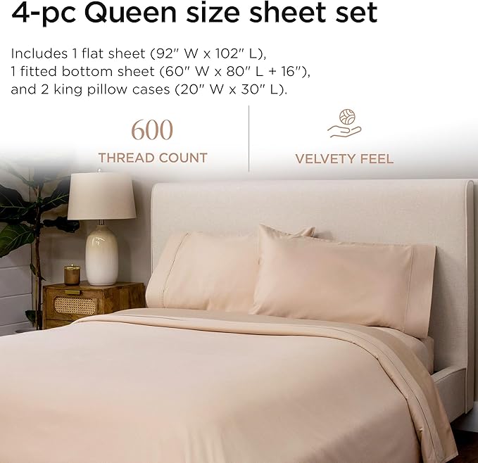 100% Cotton Cooling Bed Sheet Set - Queen - 4 Piece