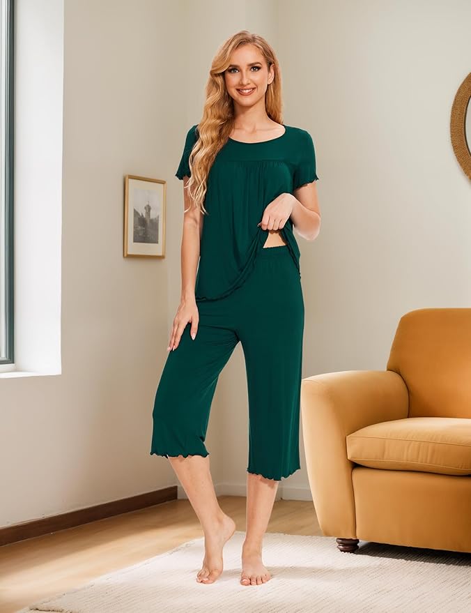 Bamboo Capri Pajama Set - Short Sleeve - 2 Piece