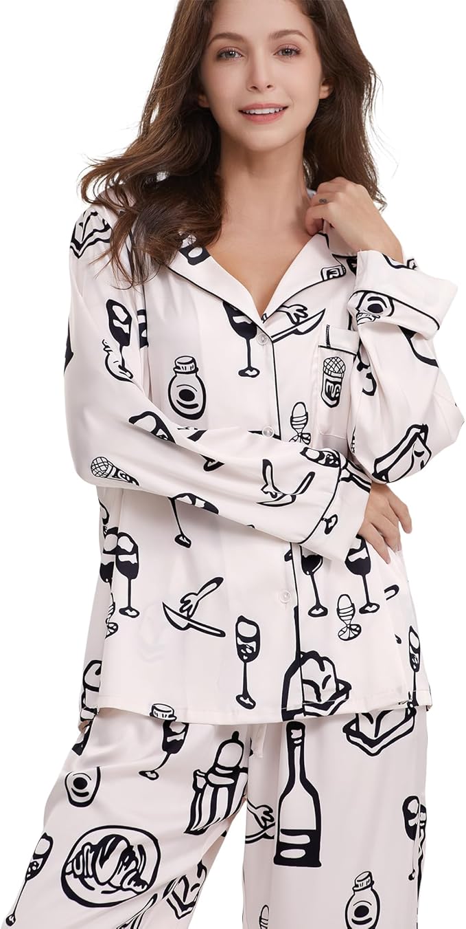 Satin Pajama Set - Long Sleeve - 2 Piece