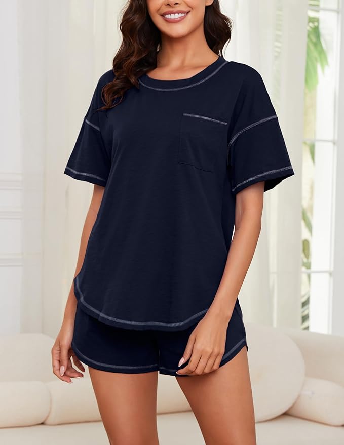 Women's 100% Cotton Shorts Pajama Set - Short Sleeve - 2 Piece