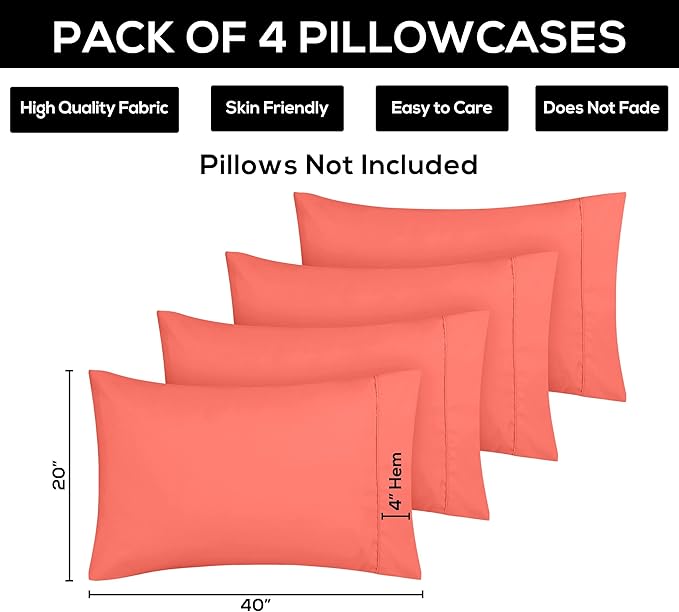 Microfiber Pillowcase Set - King - 20 x 40 in - 4 Pack