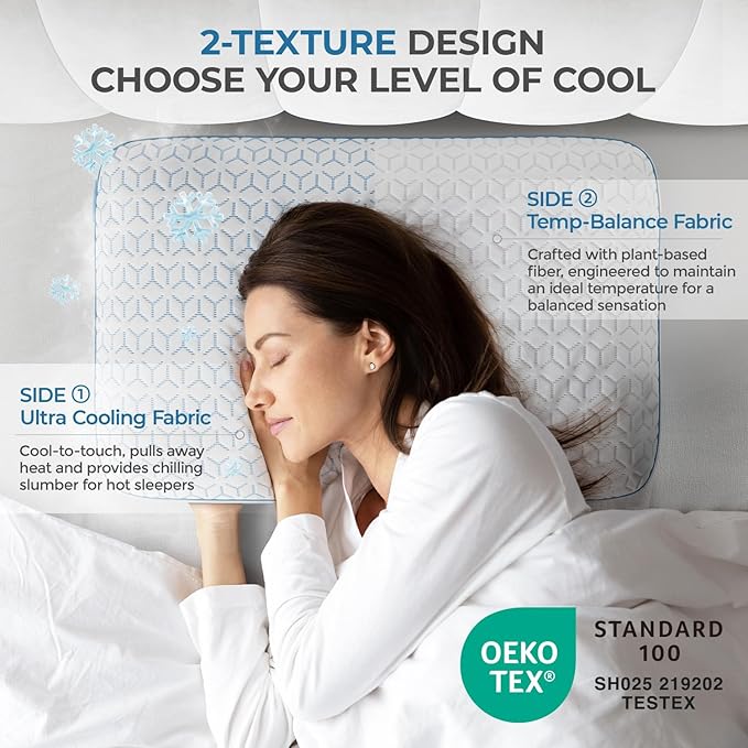 Memory Foam Cooling Bed Pillow - Queen - 2 Pack