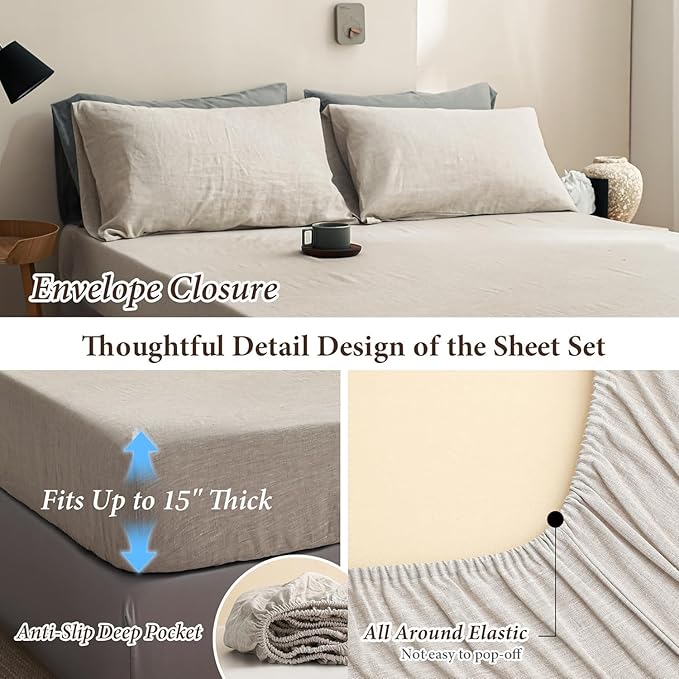 Linen Bed Sheet Set - Full - 4 Piece