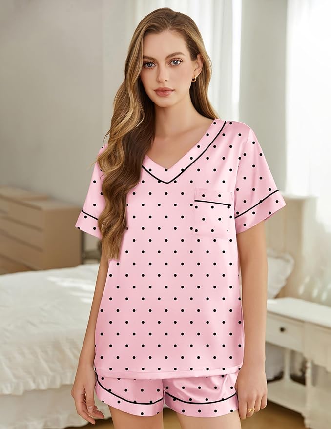 Women's Satin Pajama Set - Short Sleeve - 2 Piece