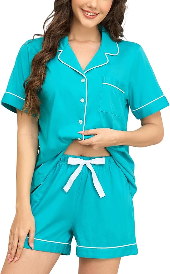 100% Cotton Pajama Set - Short Sleeve - 2 Piece