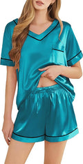 Women's Satin Pajama Set - Short Sleeve - 2 Piece