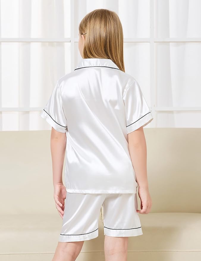 Satin Pajama Set - Short Sleeve - 2 Piece
