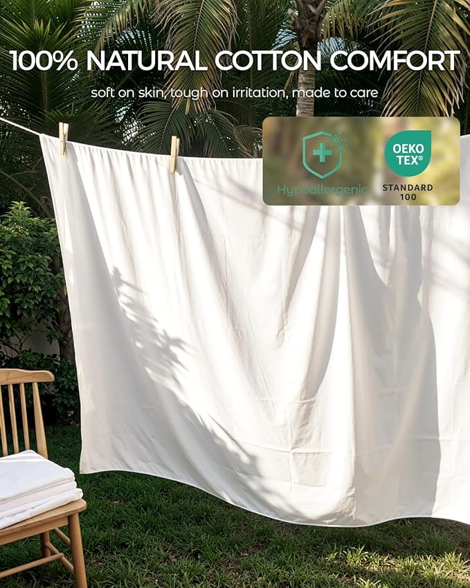 100% Cotton Hypoallergenic Mattress Protector - King