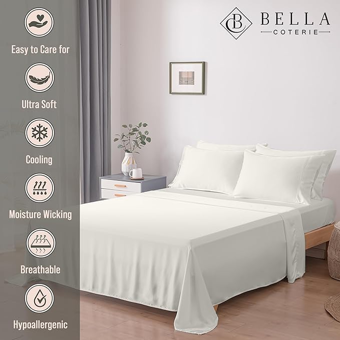 Bamboo Cooling Bed Sheet Set - Queen - 18 in Deep Pocket - 6 Piece