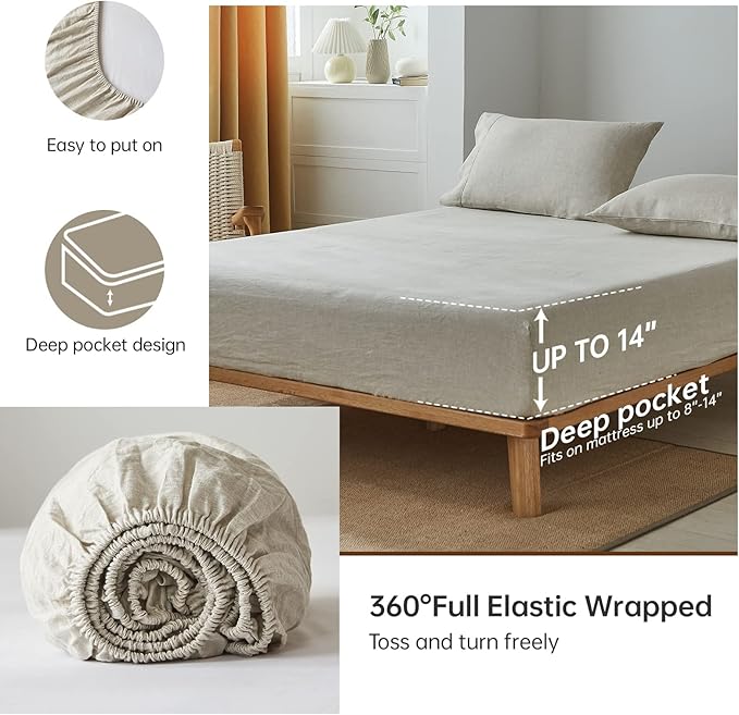 Linen Bed Sheet Set - Twin - 3 Piece