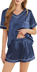 Women's Satin Pajama Set - Short Sleeve - 2 Piece
