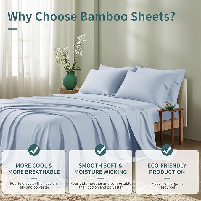 Bamboo Cooling Bed Sheet Set - King - 6 Piece