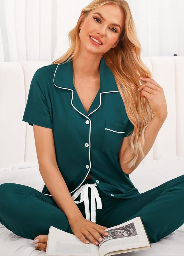 Women's Pants Pajama Set - Short Sleeve - 2 Piece