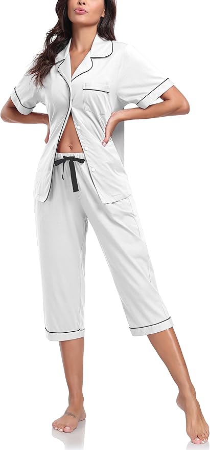 Women's 100% Cotton Capri Pajama Set - Short Sleeve - 2 Piece