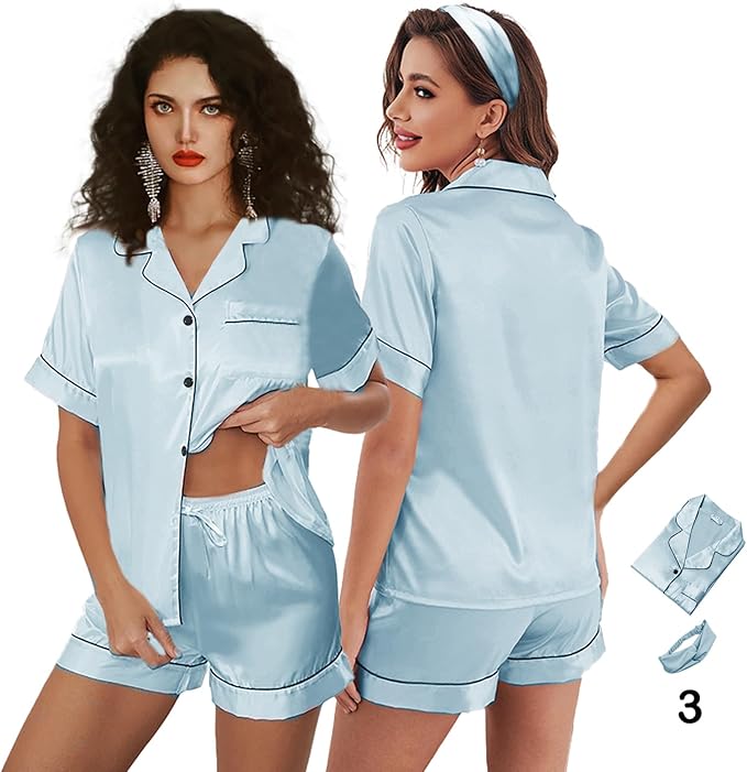 Satin Shorts Pajama Set - 3 Piece