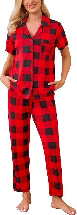 Women's Pants Pajama Set - Short Sleeve - 2 Piece