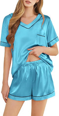 Women's Satin Pajama Set - Short Sleeve - 2 Piece