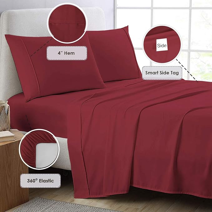 100% Cotton Bed Sheet Set - Queen - 15 in Deep Pocket - 6 Piece