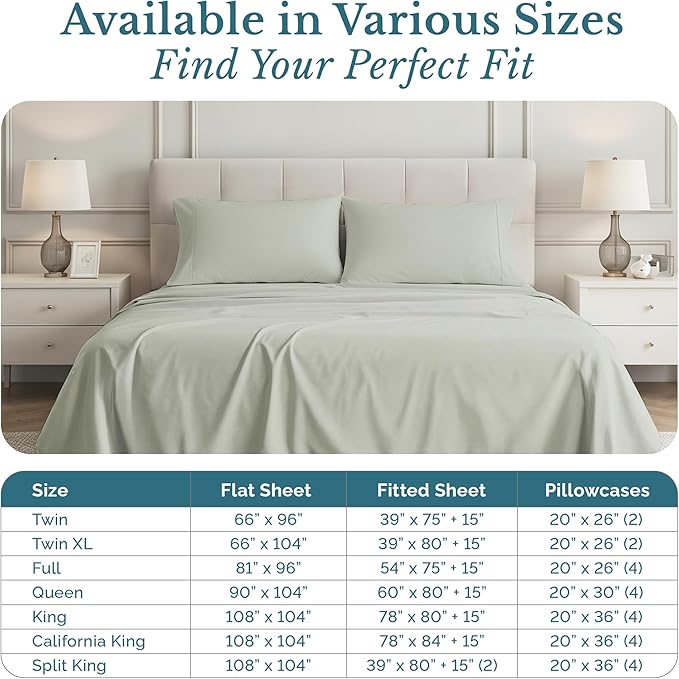 100% Cotton Bed Sheet Set - Twin XL - 15 in Deep Pocket - 4 Piece
