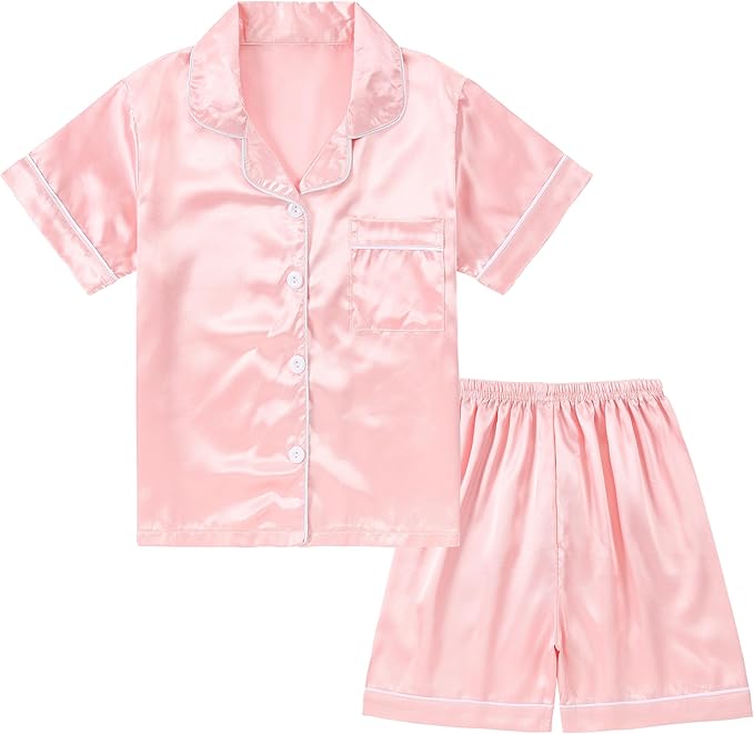 Satin Pajama Set - Short Sleeve - 2 Piece