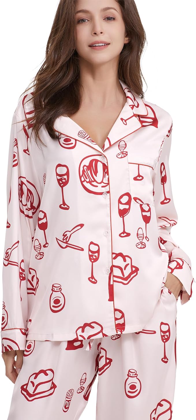 Satin Pajama Set - Long Sleeve - 2 Piece