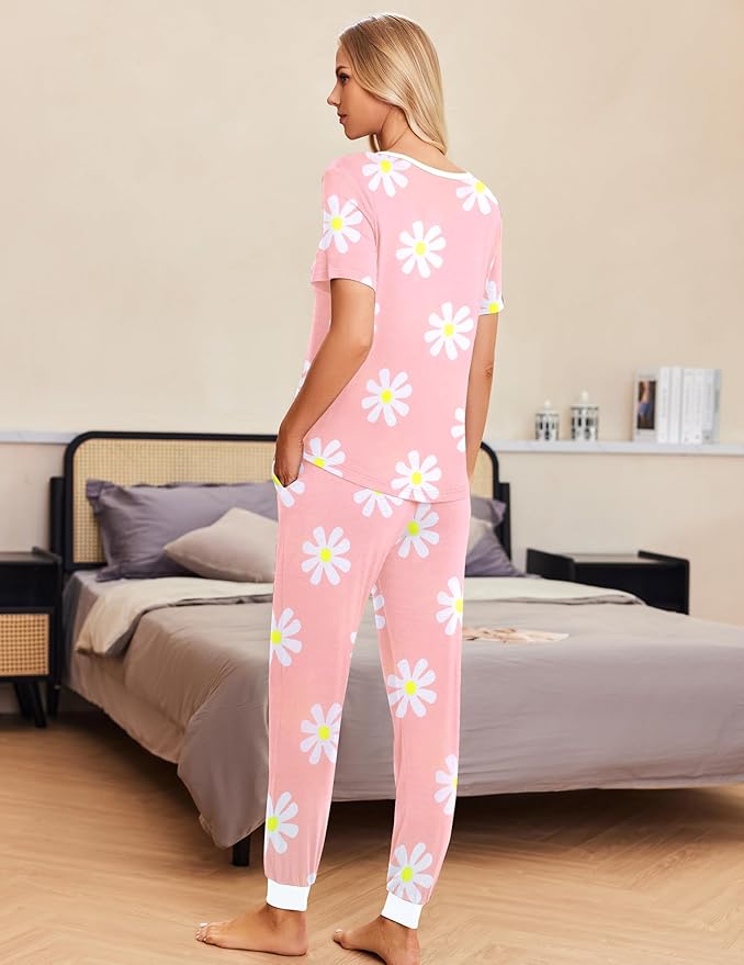 Women's Pants Pajama Set - Short Sleeve - 2 Piece