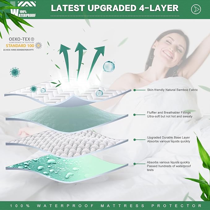 Bamboo Waterproof Mattress Pad - Queen