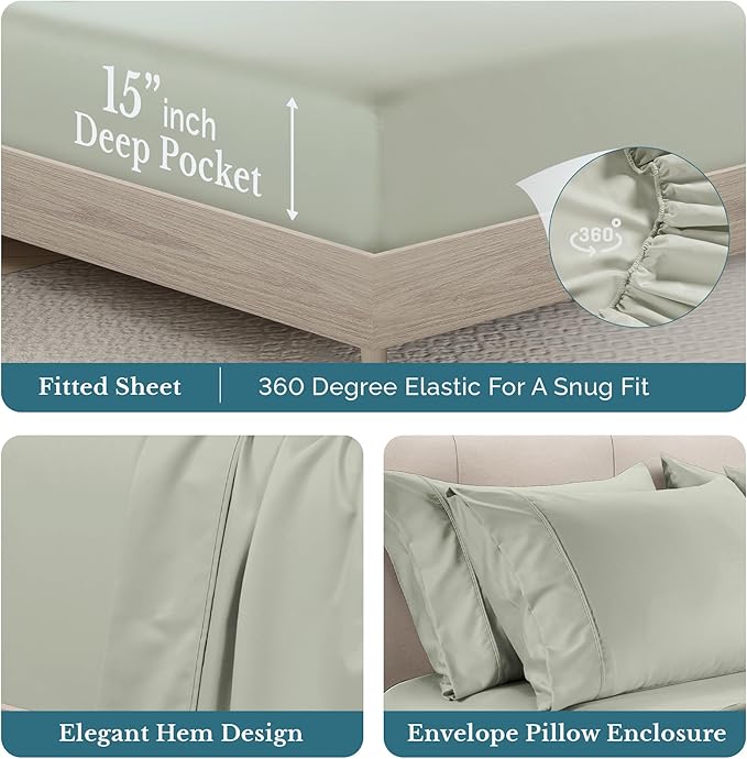 Bed Sheet Set - King - 15 in Deep Pocket - 6 Piece